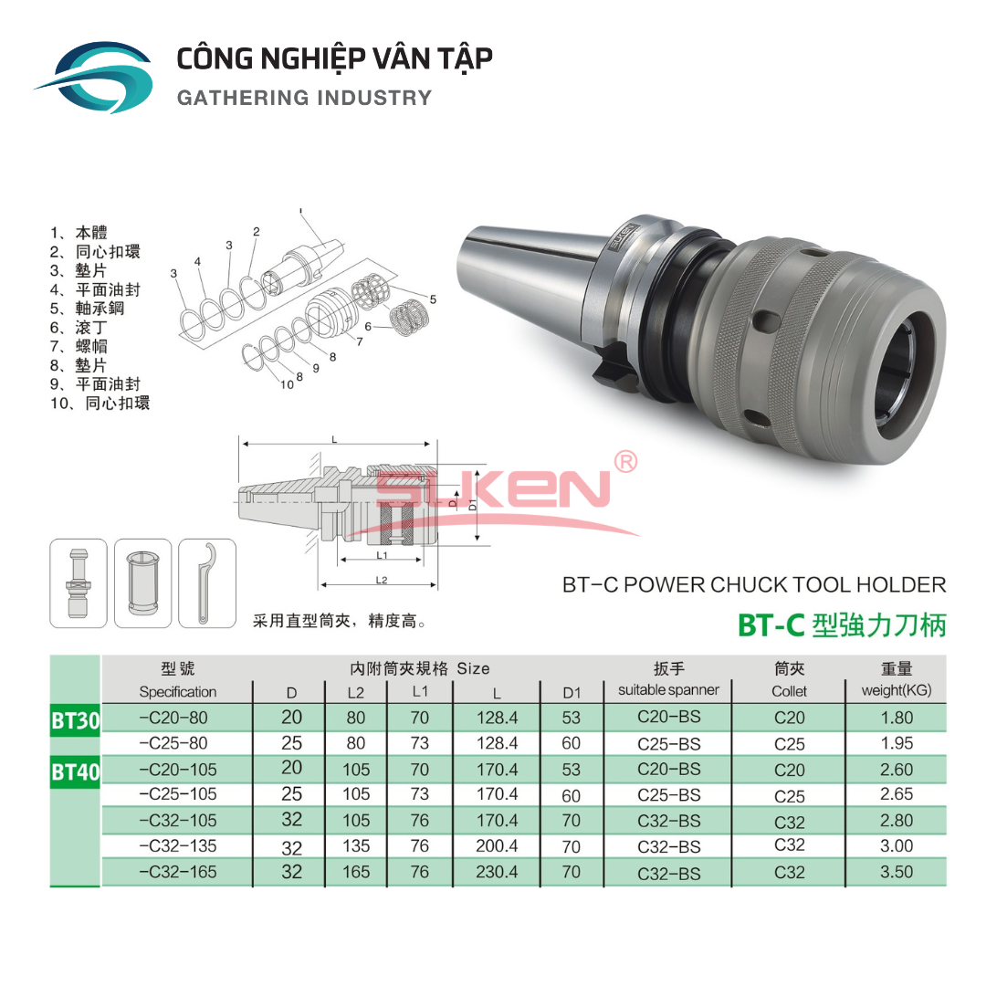 Đầu kẹp C32 hãng Suken với độ chính xác cao 0.003mm - Ảnh 5