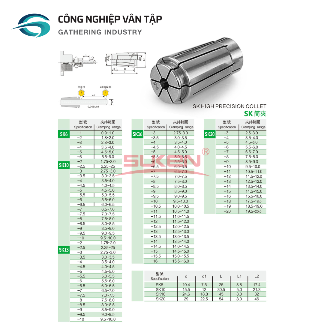 Collet SK hãng Suken độ chính xác cao 0.005mm - Ảnh 2